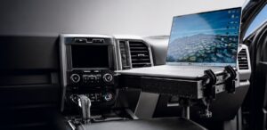 Mounted Laptop in Modern Car Cockpit